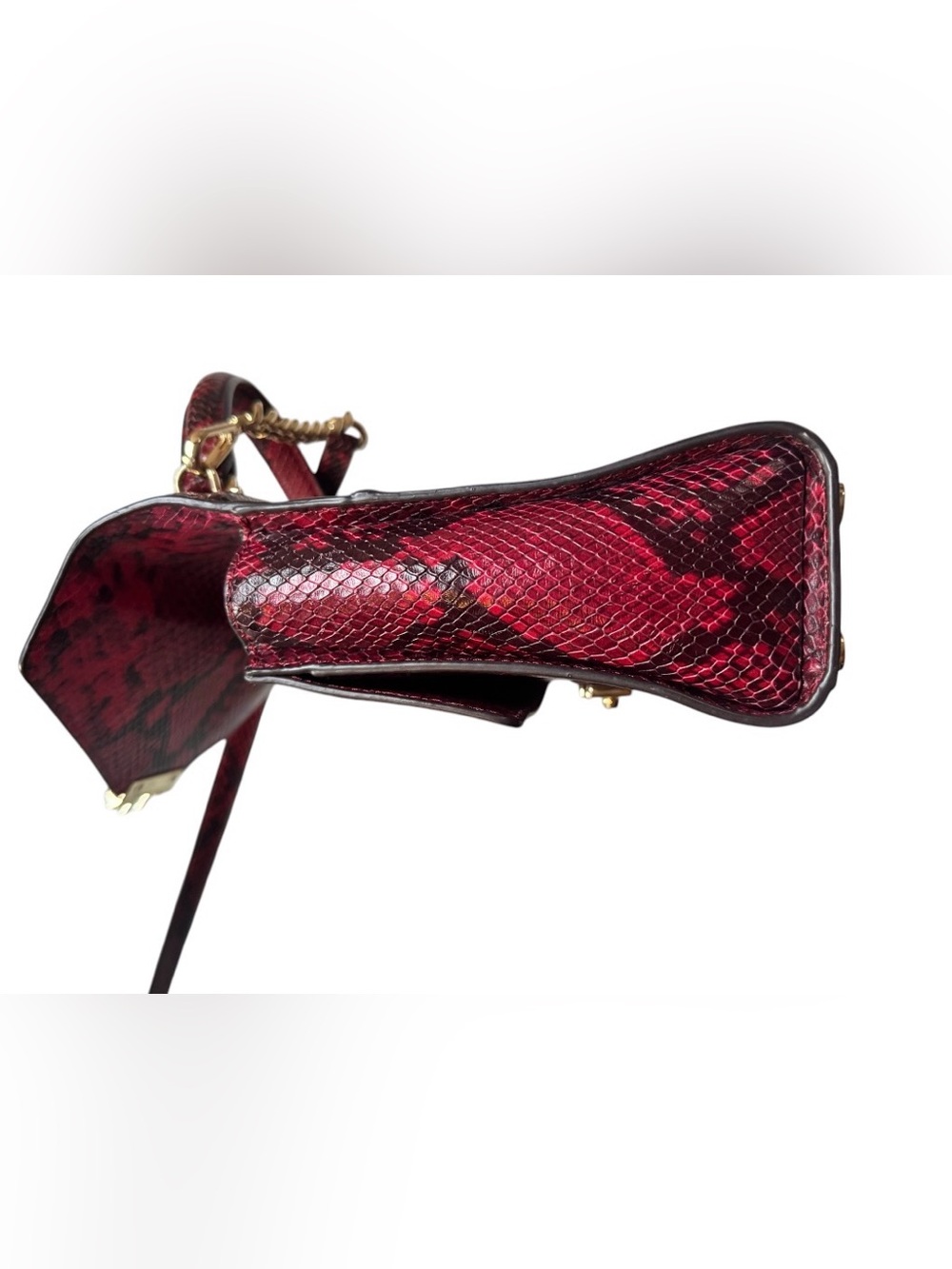 Michael Kors Red Snake-Embossed Satchel with Gold Hardware - Picture 14 of 14